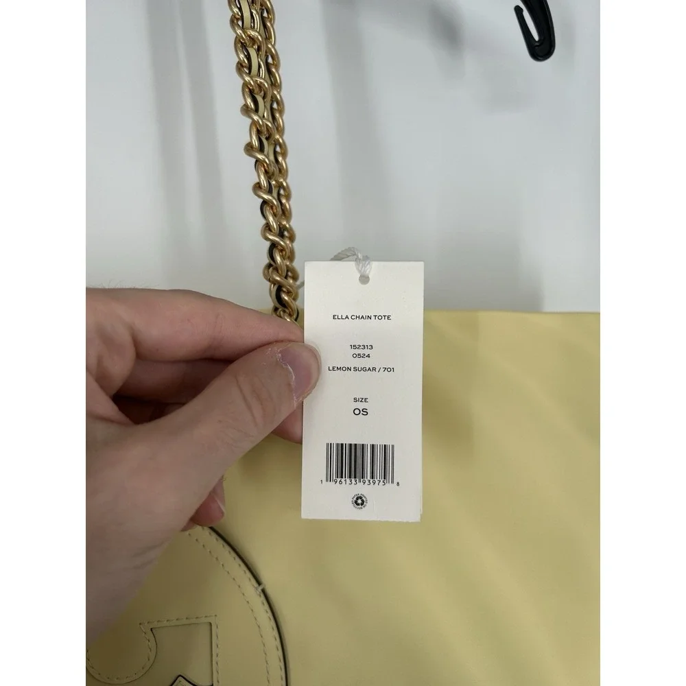 Tory Burch Lemon Sugar Ella Chain Tote Nylon‎ Magnetic Snap Closure Yellow Bag